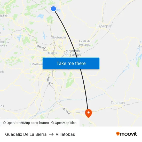 Guadalix De La Sierra to Villatobas map