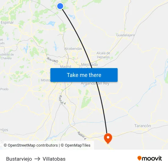 Bustarviejo to Villatobas map