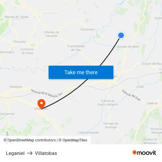 Leganiel to Villatobas map