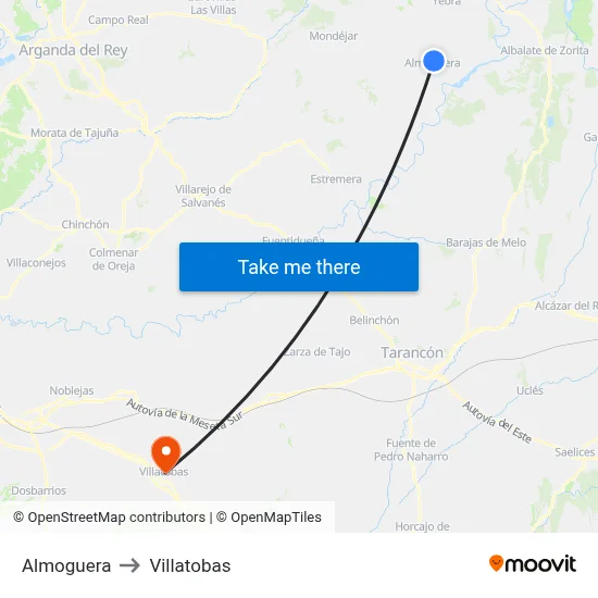 Almoguera to Villatobas map