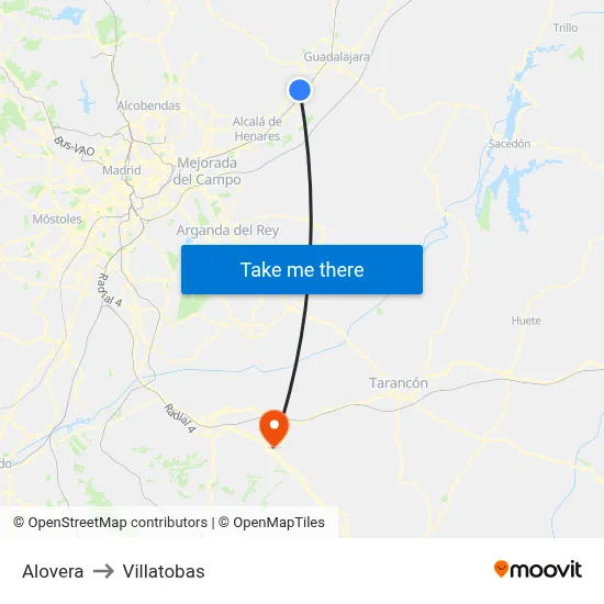 Alovera to Villatobas map