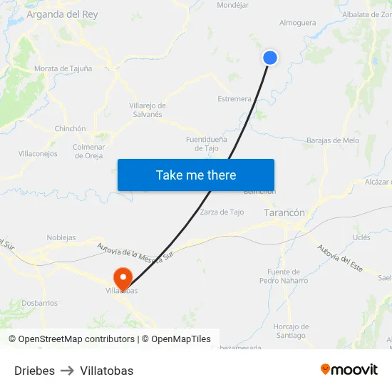 Driebes to Villatobas map