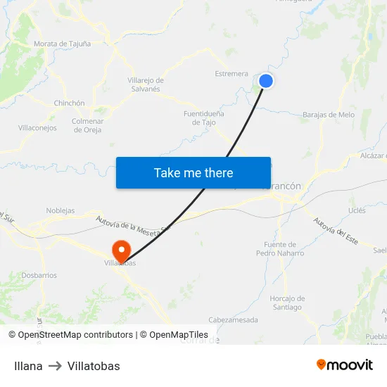 Illana to Villatobas map