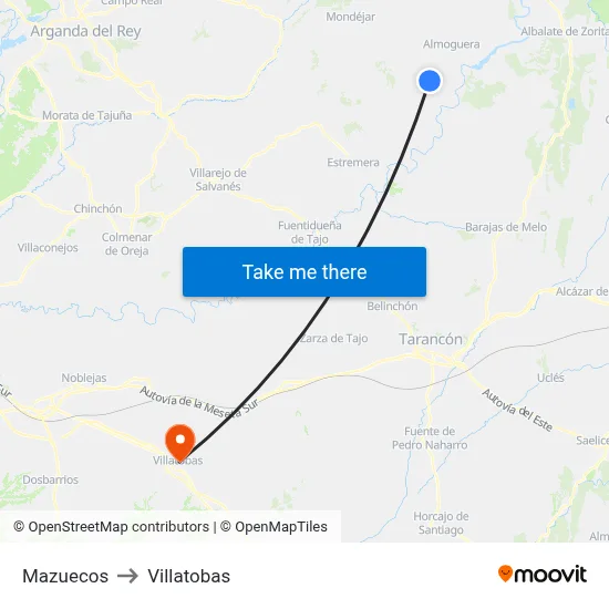 Mazuecos to Villatobas map