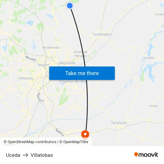 Uceda to Villatobas map
