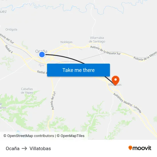 Ocaña to Villatobas map