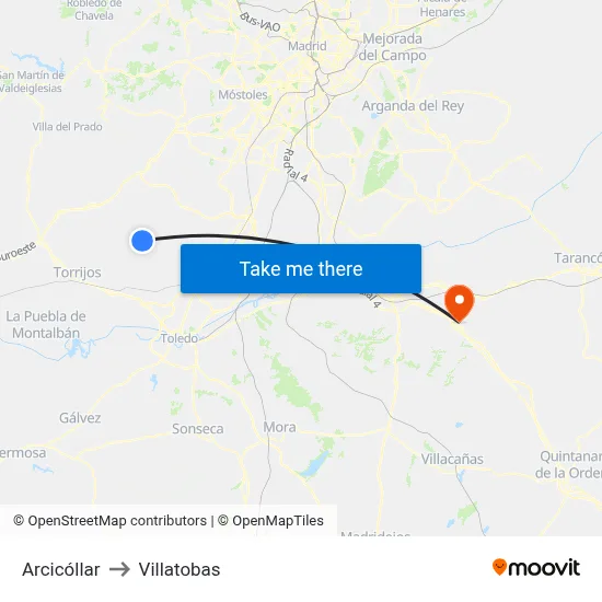 Arcicóllar to Villatobas map