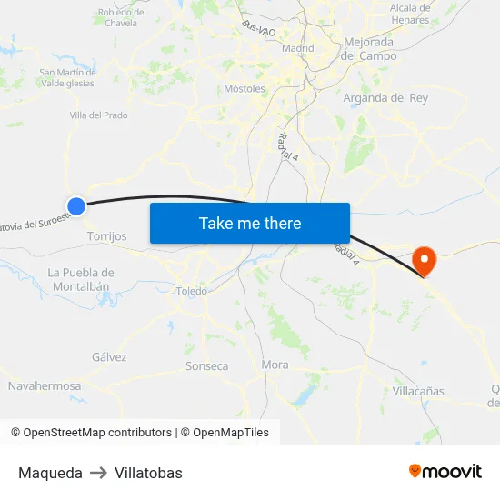 Maqueda to Villatobas map