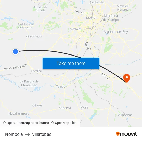 Nombela to Villatobas map