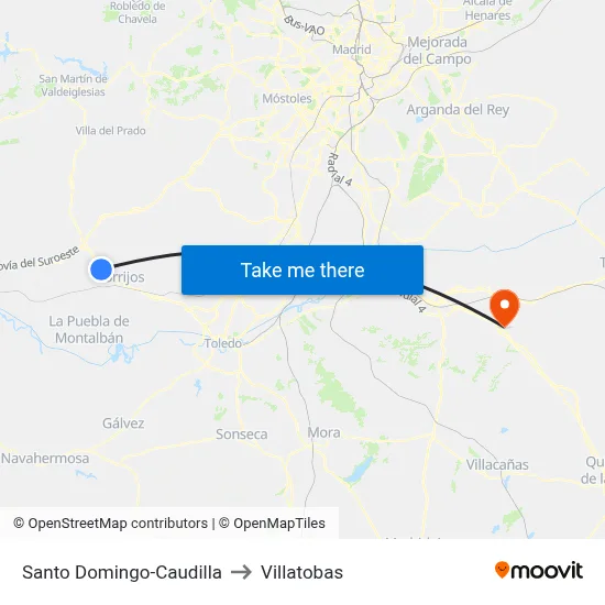 Santo Domingo-Caudilla to Villatobas map