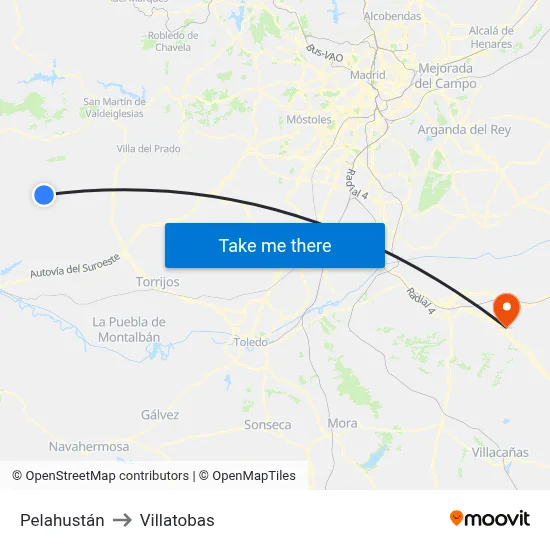 Pelahustán to Villatobas map