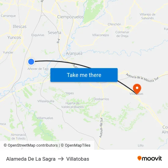 Alameda De La Sagra to Villatobas map