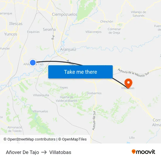Añover De Tajo to Villatobas map