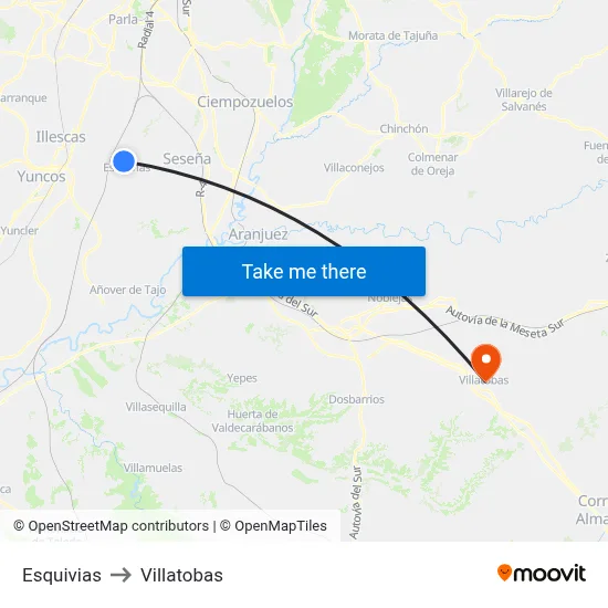 Esquivias to Villatobas map