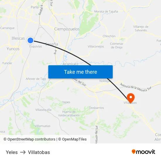 Yeles to Villatobas map