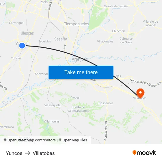 Yuncos to Villatobas map