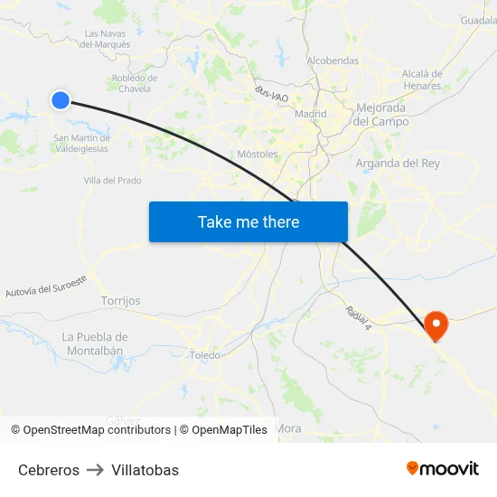 Cebreros to Villatobas map