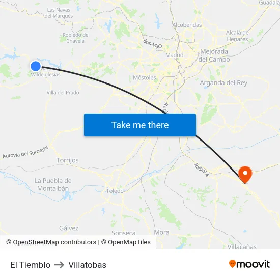 El Tiemblo to Villatobas map