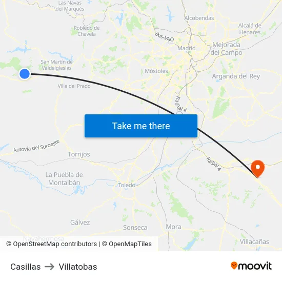 Casillas to Villatobas map