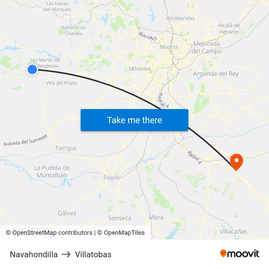 Navahondilla to Villatobas map