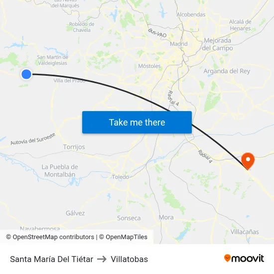 Santa María Del Tiétar to Villatobas map