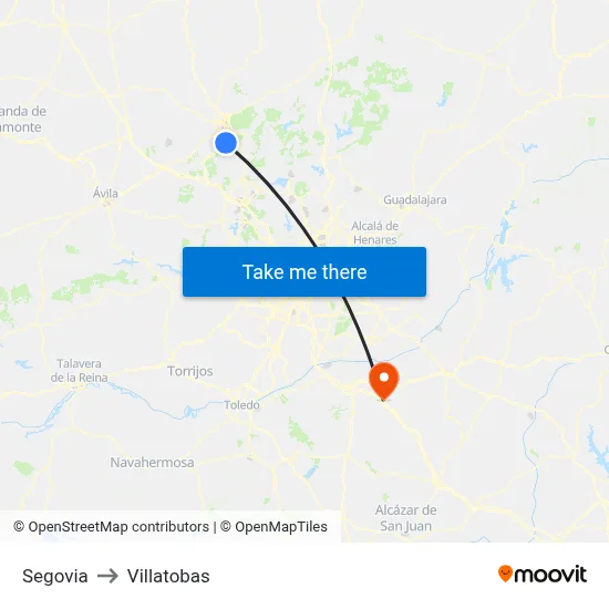 Segovia to Villatobas map