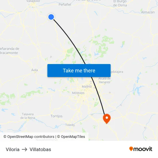 Viloria to Villatobas map