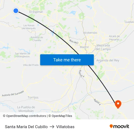Santa María Del Cubillo to Villatobas map