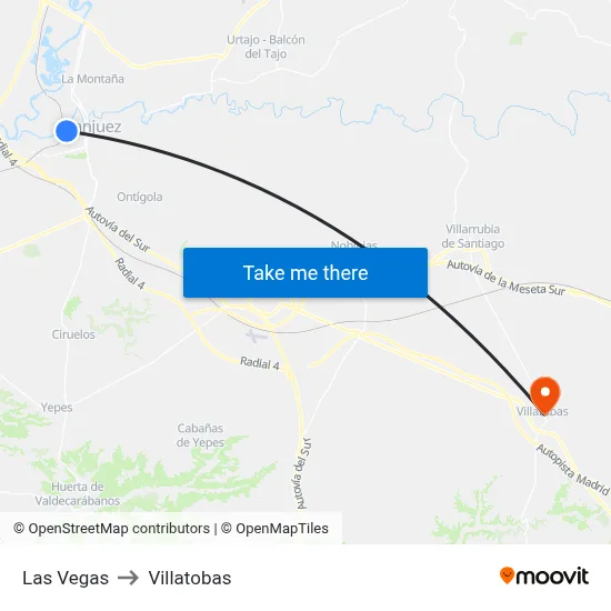 Las Vegas to Villatobas map
