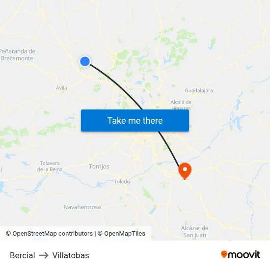 Bercial to Villatobas map