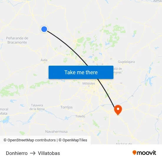Donhierro to Villatobas map