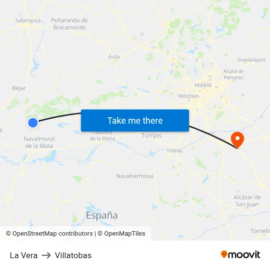 La Vera to Villatobas map
