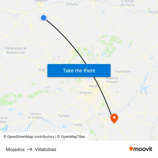 Mojados to Villatobas map