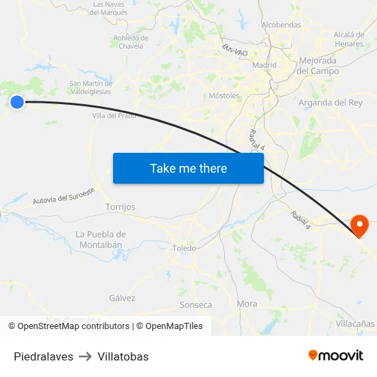 Piedralaves to Villatobas map