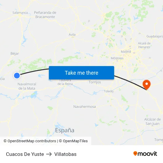 Cuacos De Yuste to Villatobas map