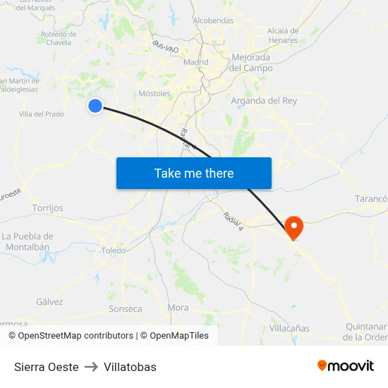 Sierra Oeste to Villatobas map