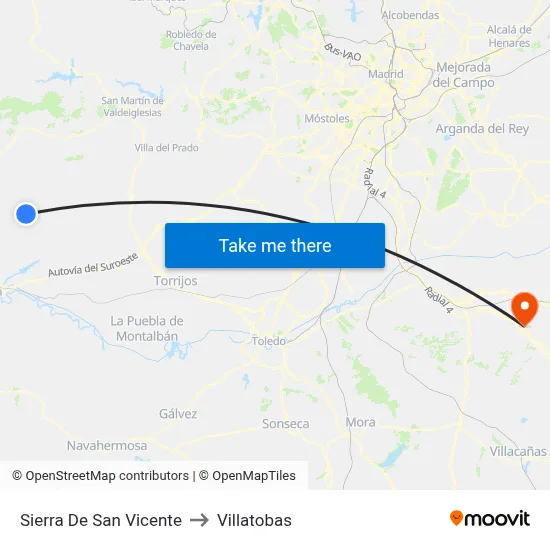 Sierra De San Vicente to Villatobas map