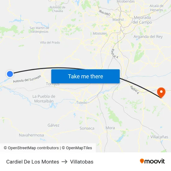 Cardiel De Los Montes to Villatobas map