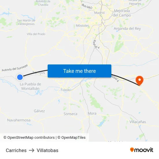 Carriches to Villatobas map