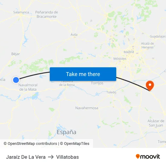 Jaraíz De La Vera to Villatobas map