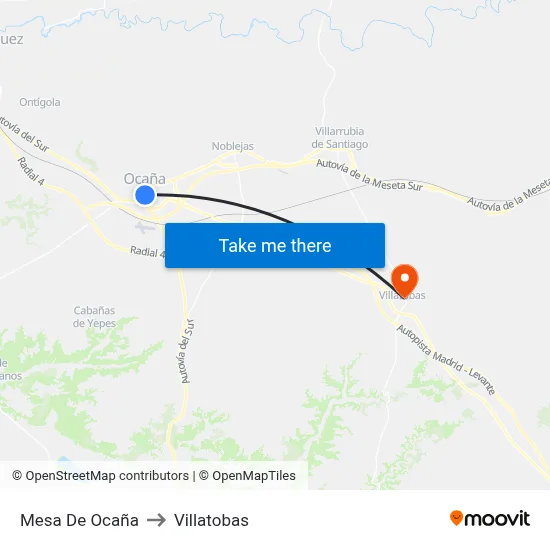 Mesa De Ocaña to Villatobas map