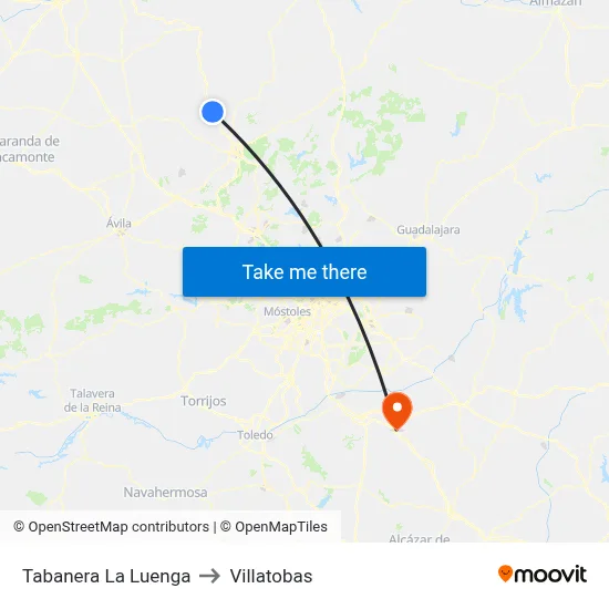 Tabanera La Luenga to Villatobas map