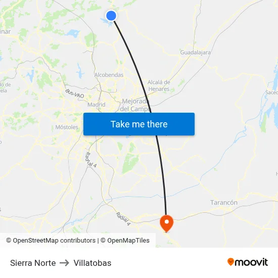 Sierra Norte to Villatobas map