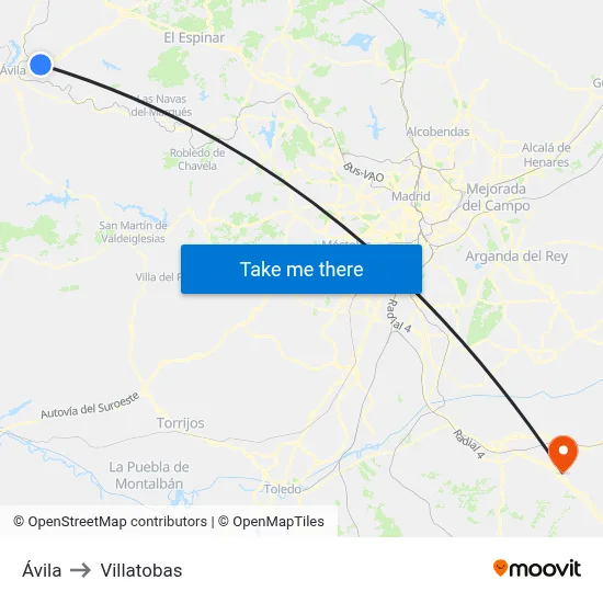 Ávila to Villatobas map