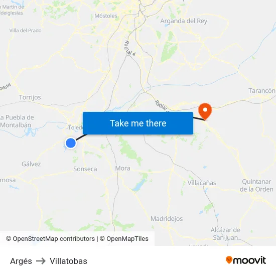 Argés to Villatobas map