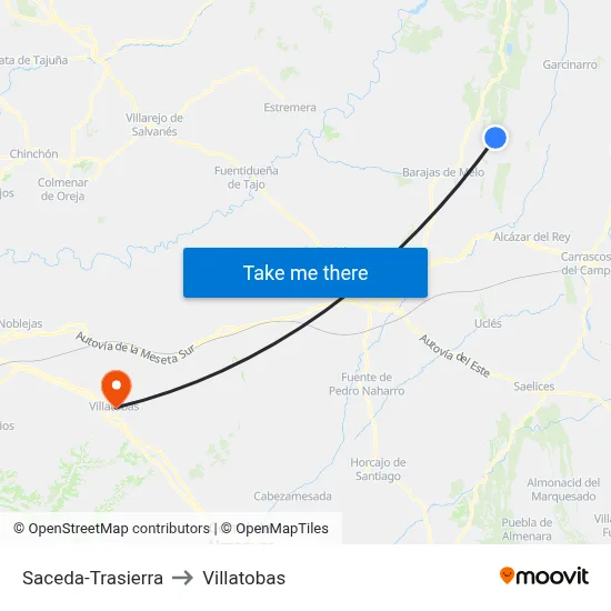 Saceda-Trasierra to Villatobas map