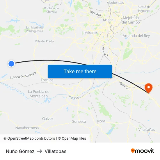 Nuño Gómez to Villatobas map