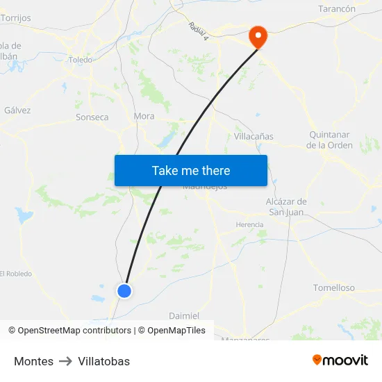 Montes to Villatobas map