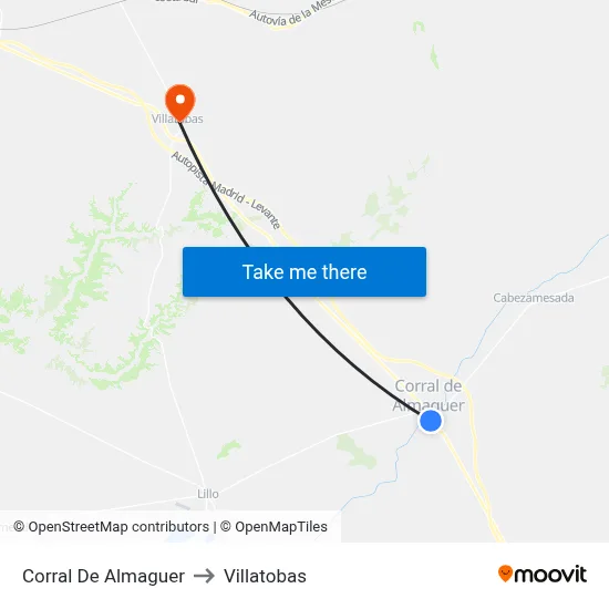 Corral De Almaguer to Villatobas map