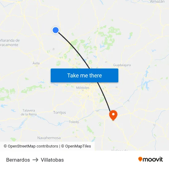 Bernardos to Villatobas map